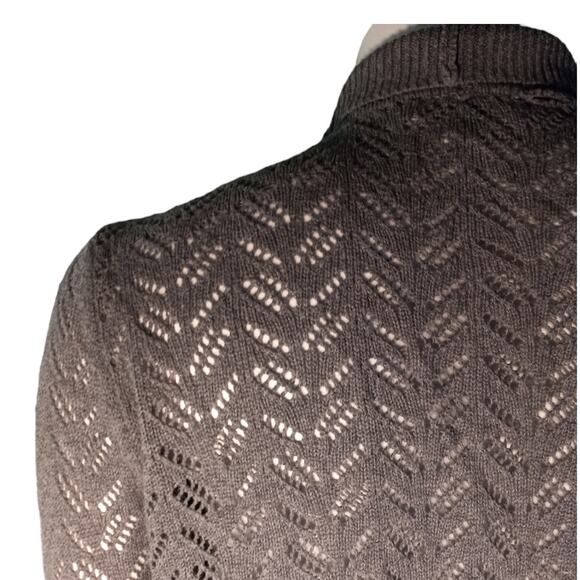 St. John’s Bay Pointelle Cardigan PS Gray Cotton Chevron Open Front Minimalist - Picture 2 of 8